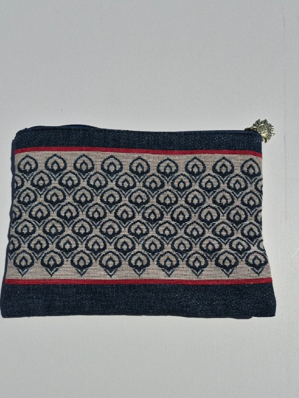 DAR Navy and Beige Patterned Zip Pouch
